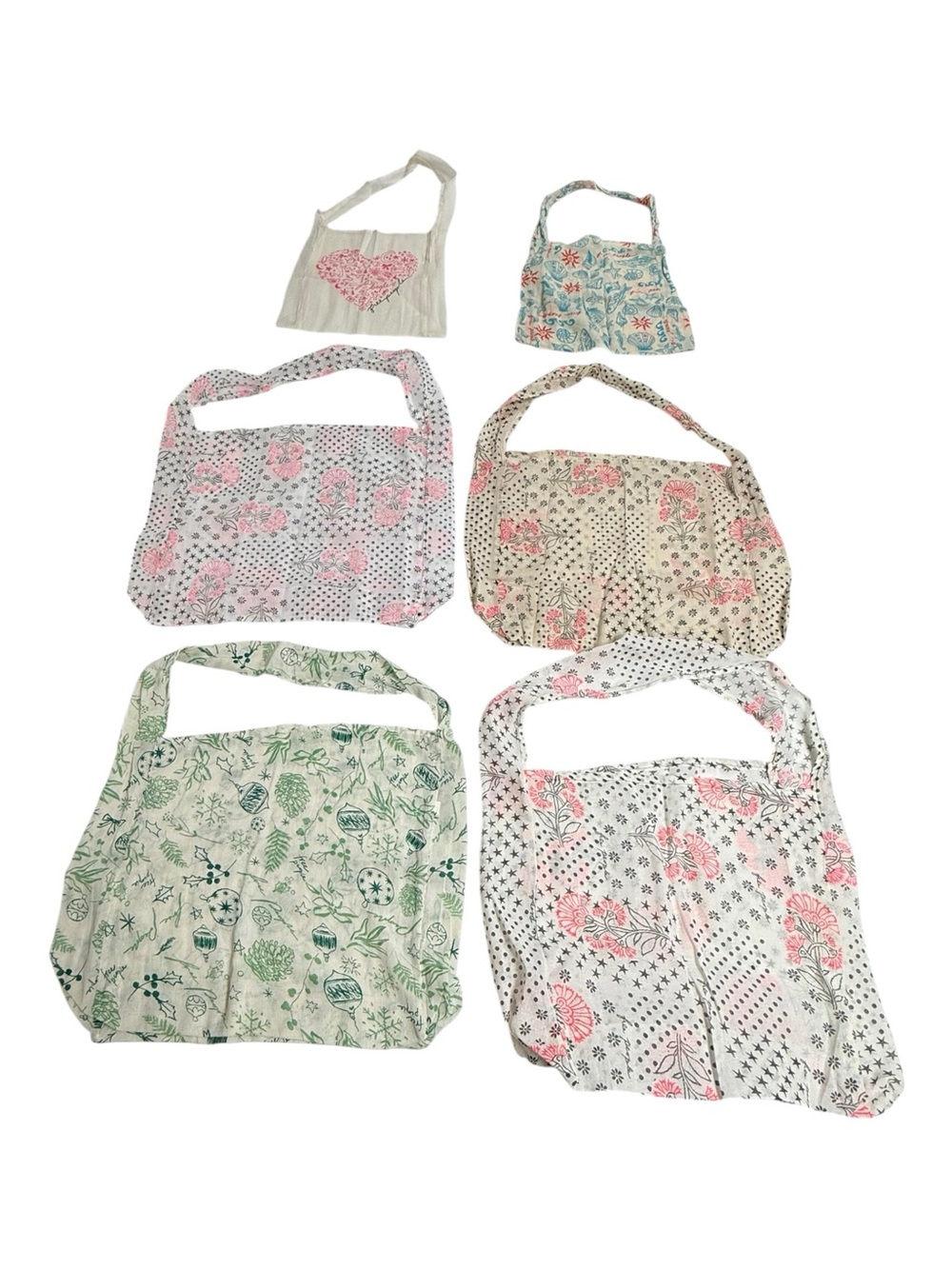 Free People Reusable Cotton Tote Bags Lot Boho Floral Gauze Shoulder Bag Bundle
